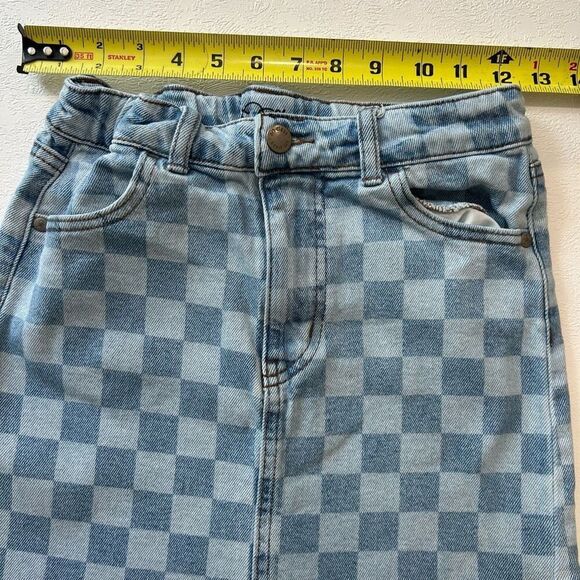Cat & Jack Girls Denim Skirt Checkerboard Print Raw Hem Size L (10/12) - Picture 4 of 5